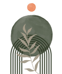 Vector bohemian wall art plants with abstract shapes design for poster wall art home interior cover vector illustration © Yassine