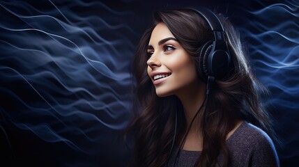 girl with headphones in the studio
