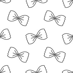 black and white seamless pattern of farfalle pasta