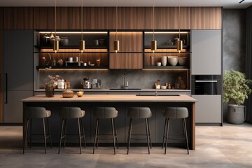 Aesthetic Kitchen Room Interior Design Created with Generative AI