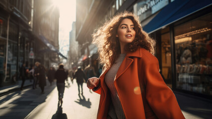 Fototapeta premium Frau mit langen Haaren in der Stadt, woman with long hair in city