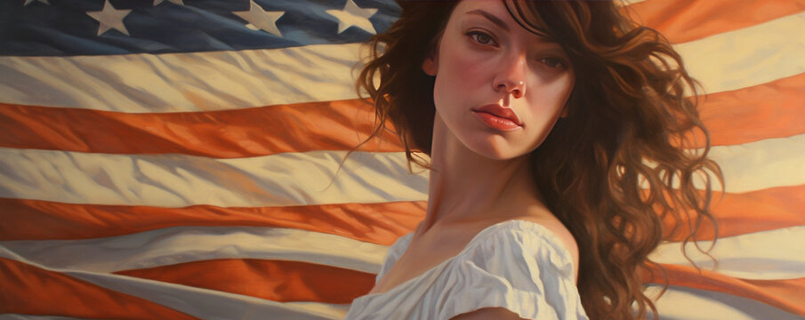 Young woman with American flag generative ai
