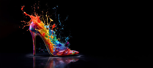 Female shoe fashion concept, high heels colorful splash illustration
