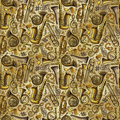 Cartoon cute doodles Classical music seamless pattern
