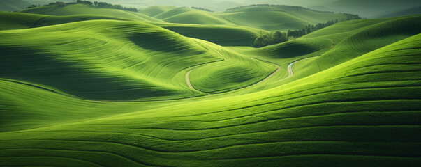 of grass, in the style of layers and lines, Marcin sodas, futuristic chromatic waves - obrazy, fototapety, plakaty