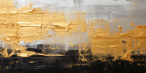 abstract acrylic background, illustration, black and gold color artist's brush strokes with oil paints on canvas. AI generative