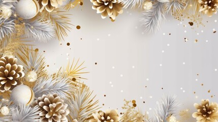 Christmas background decorations composition flatlay Merry christmas card. Winter holiday theme. Happy New Year. Space for text, AI generated