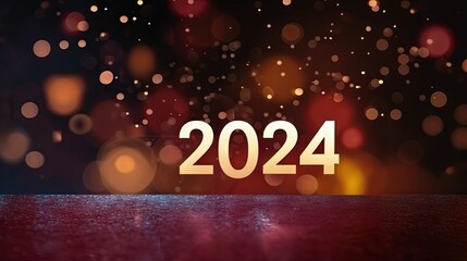 Happy New 2024 Year poster template with Sparkles bokeh, AI generated