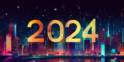 Happy New Year 2024. Beautiful night city background, AI generated