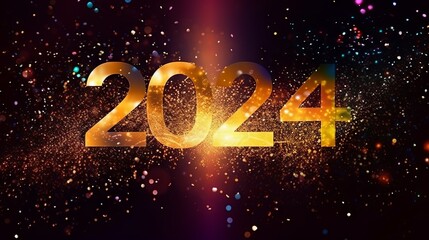 Happy New 2024 Year poster template with Sparkles bokeh, AI generated