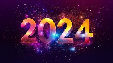 Happy New 2024 Year poster template with Sparkles bokeh, AI generated