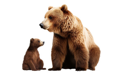 Adult brown bear and cute bear cub, cut out - obrazy, fototapety, plakaty