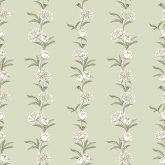 White pastel peony seamless pattern. Hand drawn blooming floral background. Soft tones