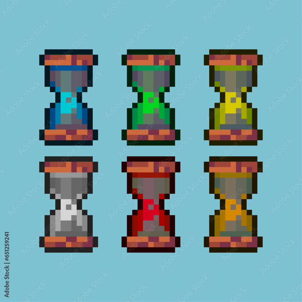 Fototapete pixel art sets of hourglass items loot with variation color item asset simple bits of sand hourglass