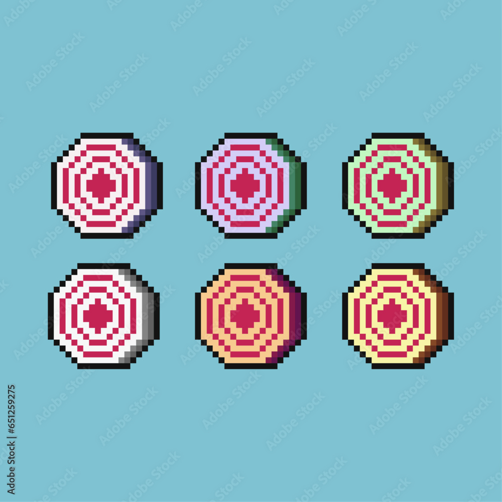 Poster pixel art set of archer target items loot with variation color item asset simple bits of round targe