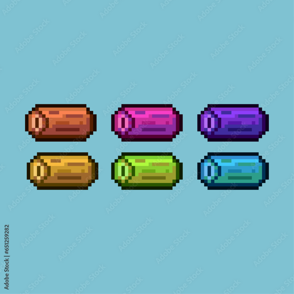 Poster pixel art sets of wood log items loot with variation color item asset simple bits of log wood trunk 