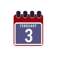 Calendar displaying page of the day 3 (third) of the February - Day 3 of the month. Illustration
