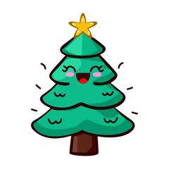 christmas tree cute kawaii vector illustration