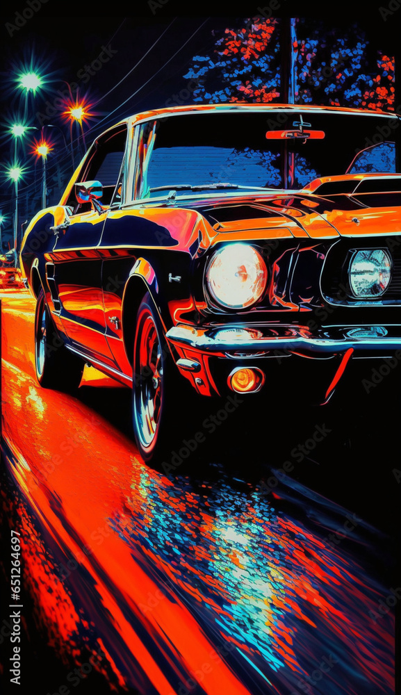 Wall mural  wallpaper illustration of 1966 Mustang Hardtop, retro style