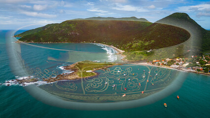 Sound healing Tibetan bowl in ocean landscape Brazil florianopolis island calm meditative...