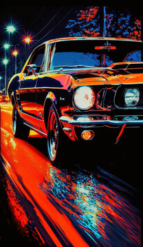  wallpaper illustration of 1966 Mustang Hardtop, retro style