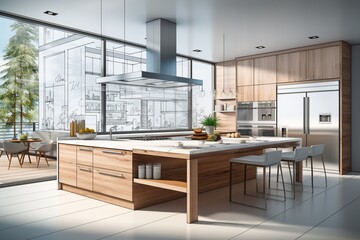 Aesthetic Kitchen Room Interior Design Created with Generative AI