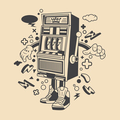 Retro Slot Machine Cartoon Character Vector Illustration