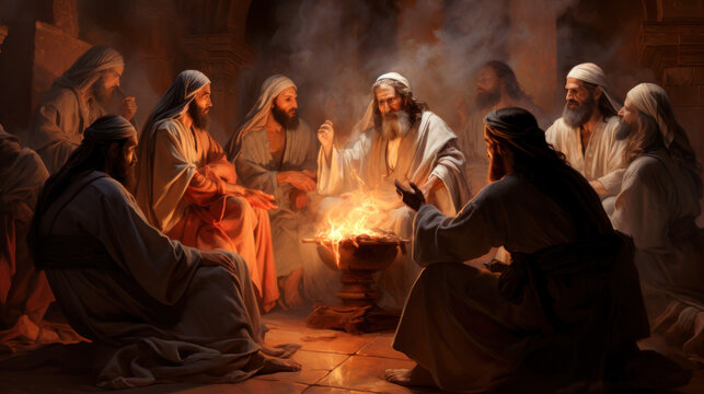 Apostle Paul preaching the Word of God to the Christian and gentile people in Athens Turkey and other places Generative AI Illustration