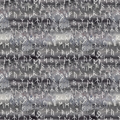 Obraz premium Runic seamless pattern, black white watercolor runes - Scandinavian gothic folk art. Ethnic Norwegian background. Runes of Vikings. Magic runes. Pagan signs. Futhark.