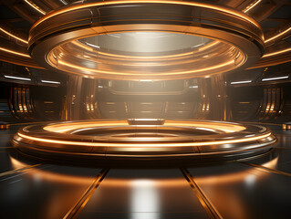 Futuristic Sci-Fi Spaceship Interior Background. 3D Render
