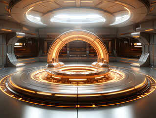 3D rendering of Futuristic Sci-Fi Spaceship Interior.