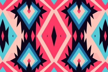 Photo sur Aluminium Style bohème Geometric Ikat tribal seamless pattern, Vibrant ethnic motif textile print.