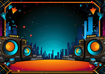 A illustrated background with big blank area in the center of a invitation with DJ theme.A illustrated background with big blank area in the center of a invitation with DJ theme