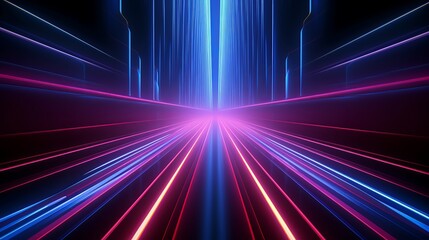 vibrant 3D render: abstract futuristic neon background with glowing ascending lines