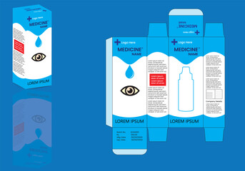 Eye drop box, package design. Box, packaging die cut template design. Box, packaging template for product.   