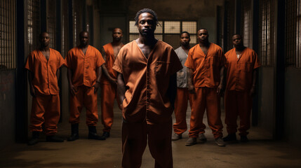 Obraz premium Men standing in a cold, hard, prison.