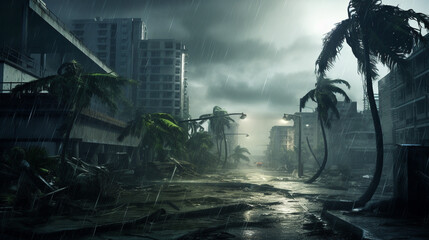Hurricane blowing through a tropical city.  - obrazy, fototapety, plakaty