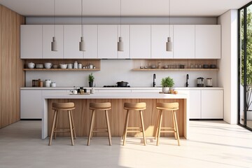 Aesthetic Kitchen Room Interior Design Created with Generative AI