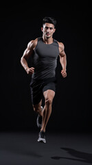 Fototapeta na wymiar Man running, black background, high shutter speed