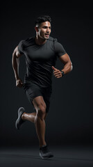 Man running, black background, high shutter speed
