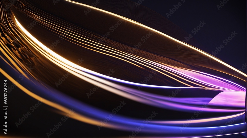 Poster abstract modern background with gold and blue luminous streaming curves and soft lights. sound wave 