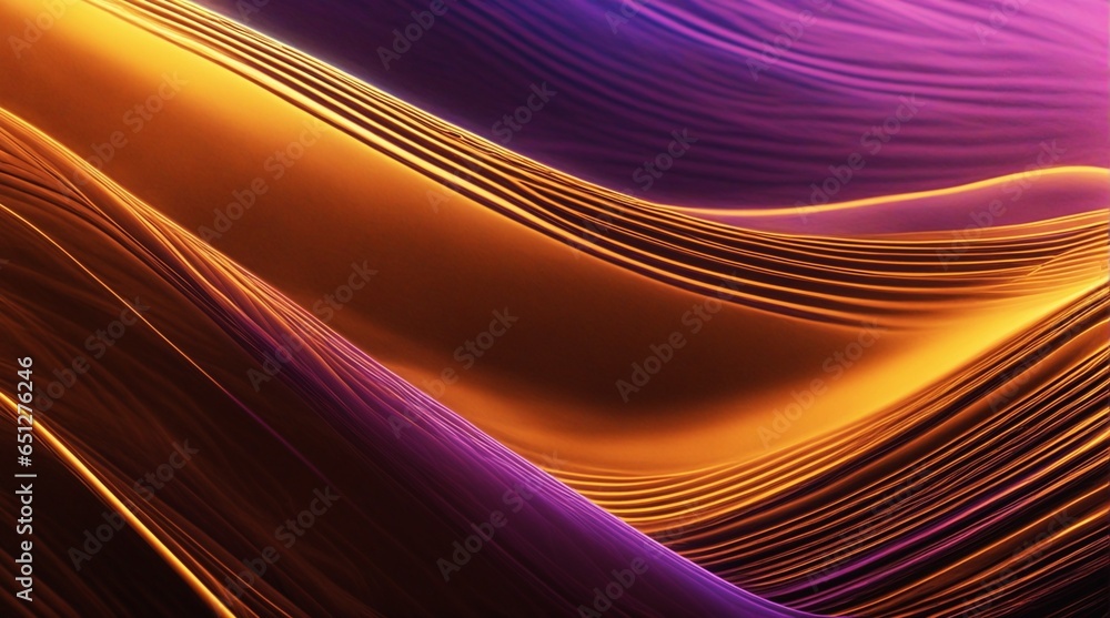 Poster abstract modern background with gold and blue luminous streaming curves and soft lights. sound wave 