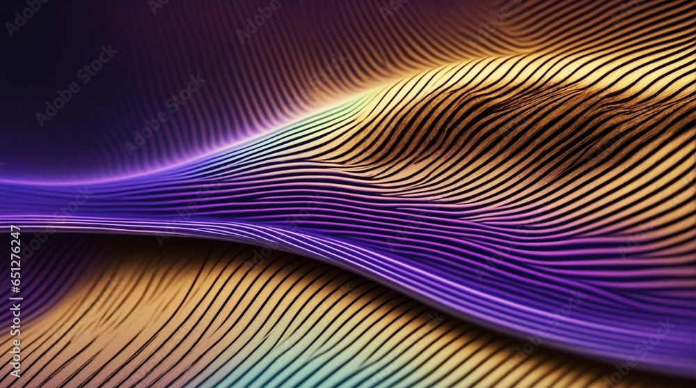 Poster abstract modern background with gold and blue luminous streaming curves and soft lights. sound wave 