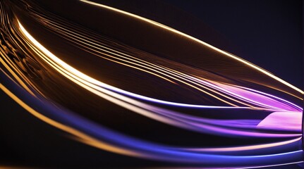 Abstract Modern Background with Gold and Blue Luminous Streaming Curves and Soft Lights. Sound Wave Visual Representation. Data Transmission Theme. Stunning Desktop Image.