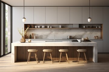 Aesthetic Kitchen Room Interior Design Created with Generative AI