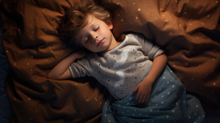 Generative AI, little cute european child sleeping, baby in a crib, boy or girl lying in bed, healthy sleep, linen, childhood, dreams, kid resting, rest, relaxation, daily routine, place for text, nap