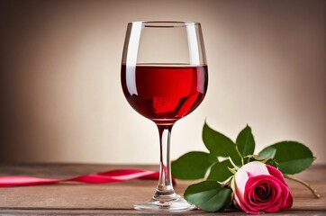 Glass of Wine and Rose for a Romantic Setting