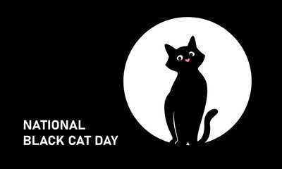 National Black Cat Day. Black cat, feline. Vector banner on a black background
