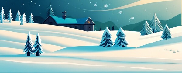 Winter Holiday Landscape Banner or Wallpaper Design