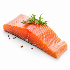 fresh raw salmon with ingredients closeup isolated on white background